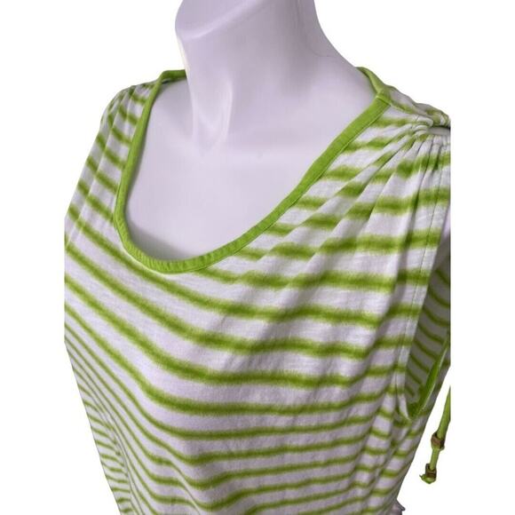 2X Michael Kors Green Striped Sleeves Gathered Tie Shoulder Shirt Blouse - Picture 4 of 7